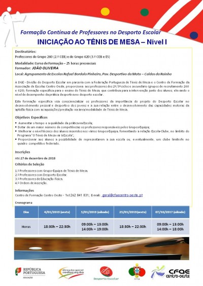 01NF2019 - Iniciação Ao Ténis De Mesa – Nível I